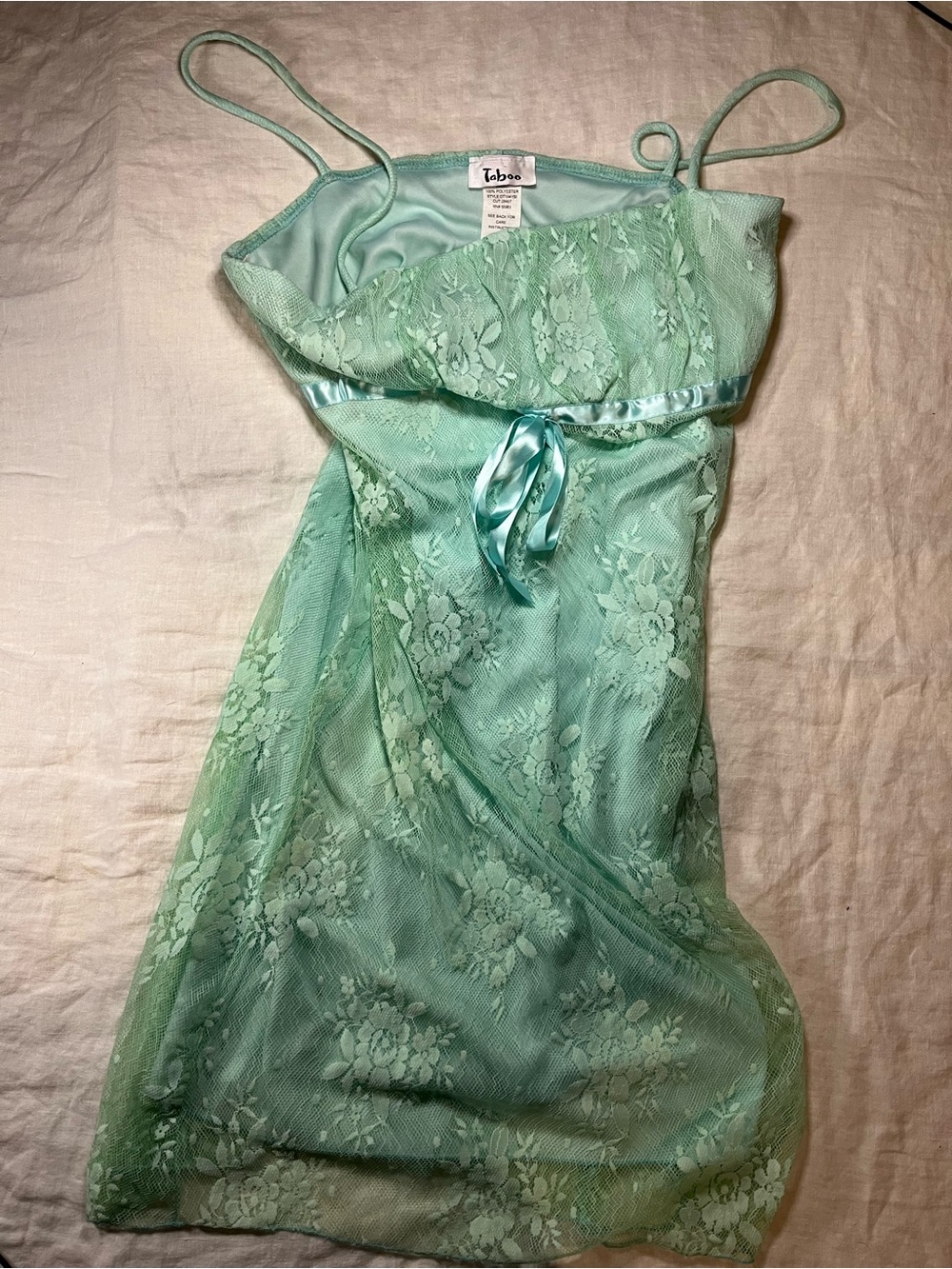 Taboo Mint Lace Slip Dress with Satin Tie